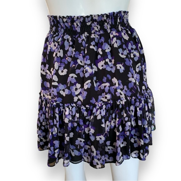 KATE SPADE HYDRANGEA SILK CHIFFON SKIRT, BLACK W/ FLOWERS WOMEN’S SIZE XS - Picture 2 of 5